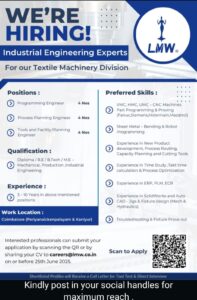 Job Opportunity at LMW: Hiring Industrial Engineering Experts for Textile Machinery Division